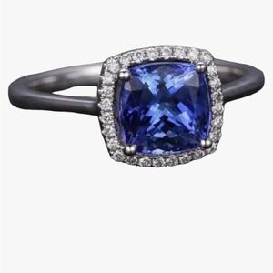 Elegant Blue Sapphire halo Silver Ring